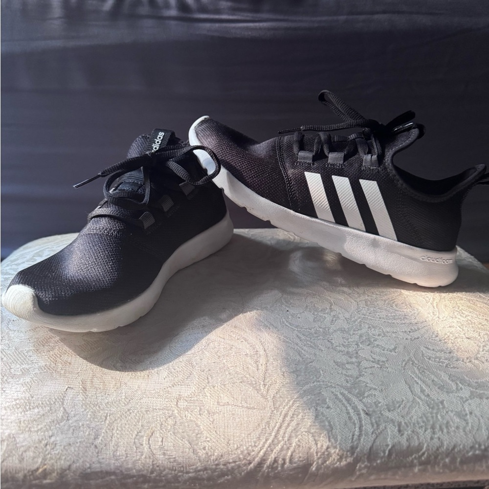 Adidas Women's Black Sneakers with White Stripes